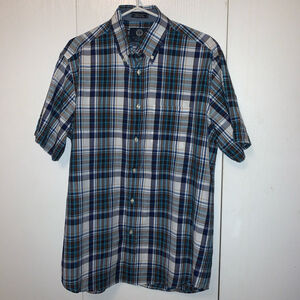 Men's Viyella Plaid Button Down Shirt Size L Blue Short Sleeve